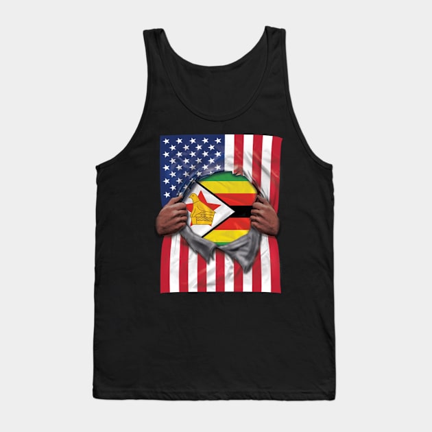 Zimbabwe Flag American Flag Ripped - Gift for Zimbabwean From Zimbabwe Tank Top by Country Flags